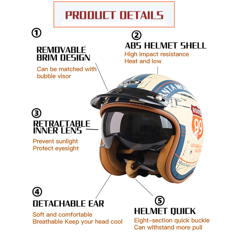 Adult Motorcycle Helmet Vintag - Motorcycle Gear Store ulasan dan harga